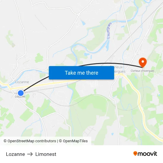 Lozanne to Limonest map