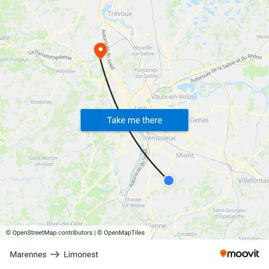 Marennes to Limonest map