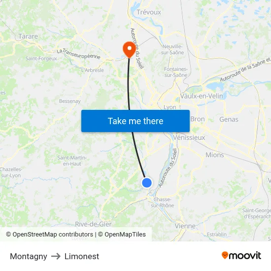 Montagny to Limonest map
