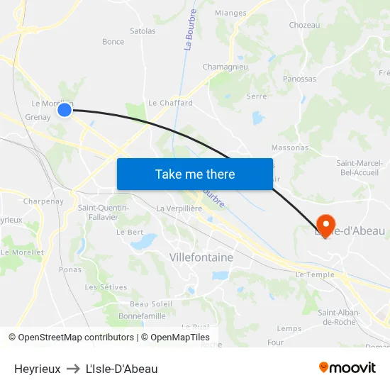 Heyrieux to L'Isle-D'Abeau map
