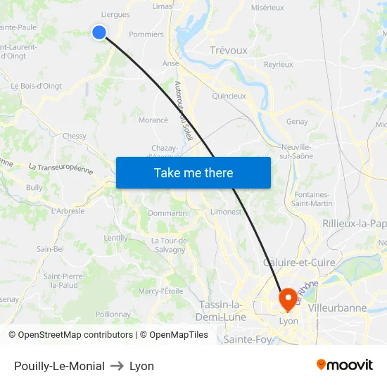 Pouilly-Le-Monial to Lyon map