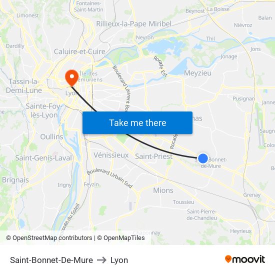 Saint-Bonnet-De-Mure to Lyon map