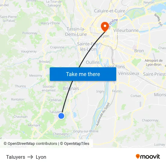 Taluyers to Lyon map