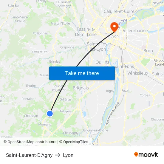 Saint-Laurent-D'Agny to Lyon map