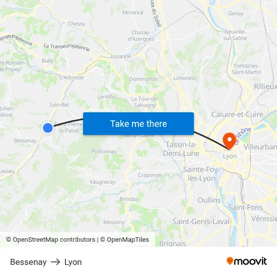 Bessenay to Lyon map