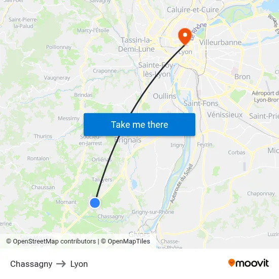 Chassagny to Lyon map