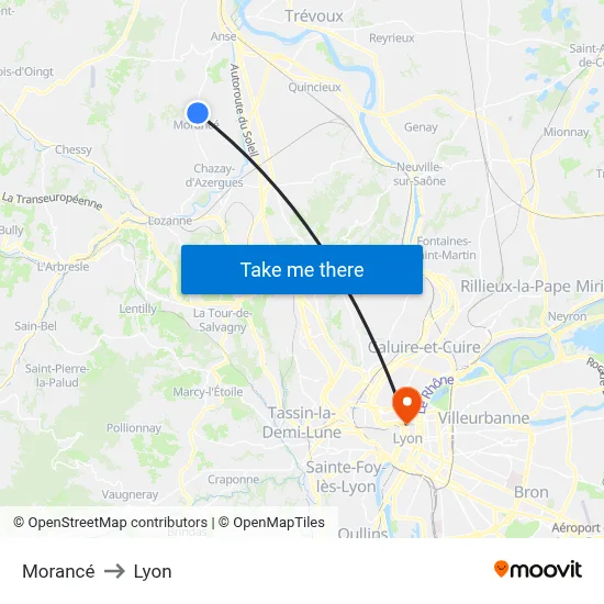 Morancé to Lyon map