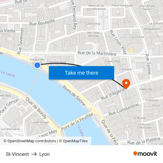 St-Vincent to Lyon map