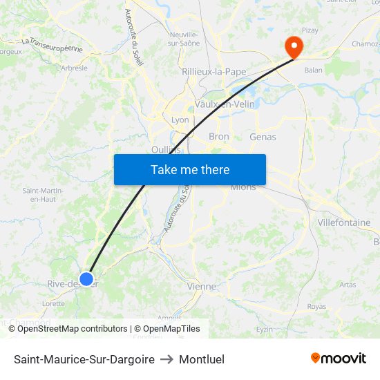 Saint-Maurice-Sur-Dargoire to Montluel map