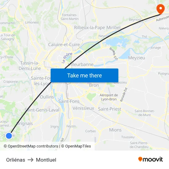 Orliénas to Montluel map