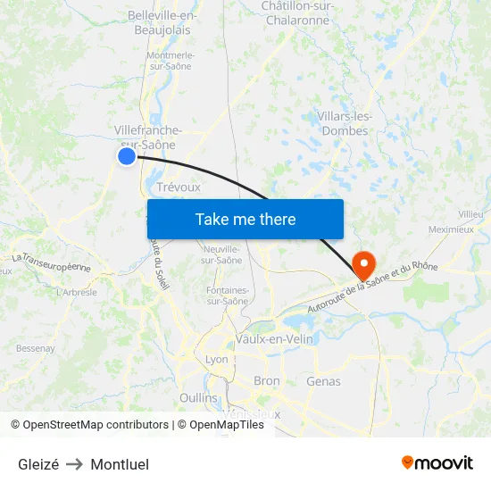 Gleizé to Montluel map