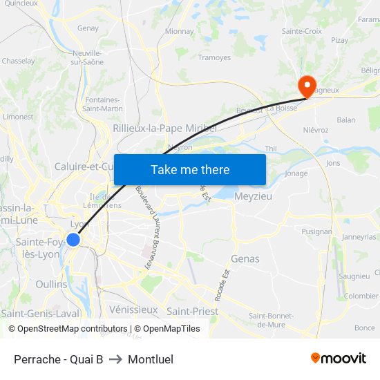 Perrache - Quai B to Montluel map