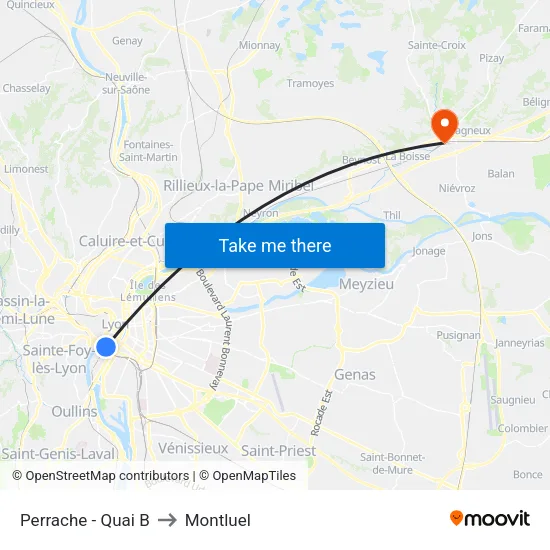 Perrache - Quai B to Montluel map