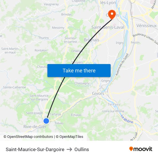 Saint-Maurice-Sur-Dargoire to Oullins map