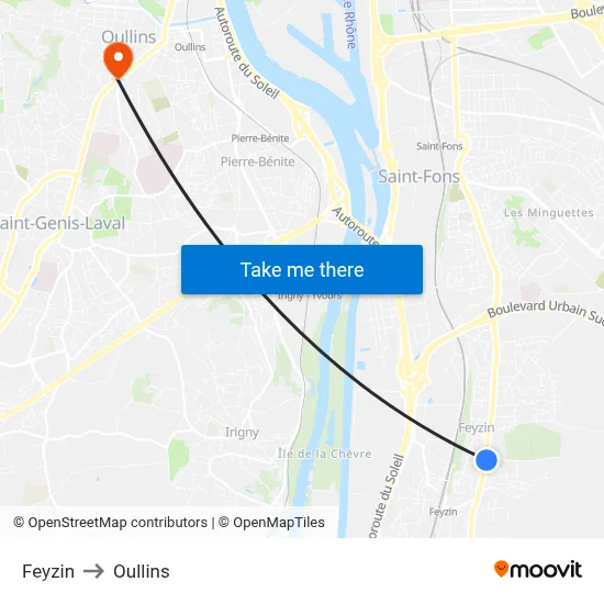 Feyzin to Oullins map