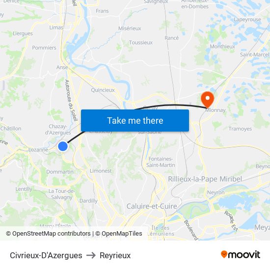 Civrieux-D'Azergues to Reyrieux map
