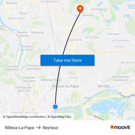 Rillieux-La-Pape to Reyrieux map