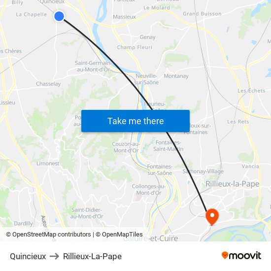 Quincieux to Rillieux-La-Pape map