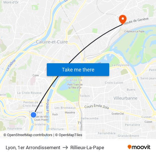 Lyon, 1er Arrondissement to Rillieux-La-Pape map