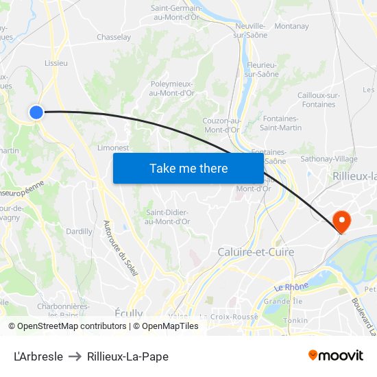 L'Arbresle to Rillieux-La-Pape map