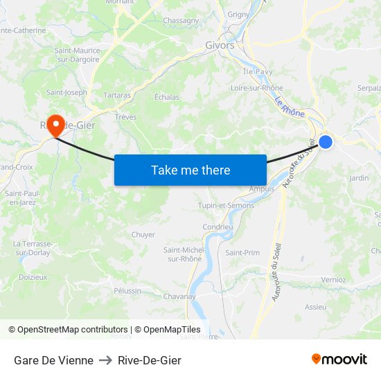 Gare De Vienne to Rive-De-Gier map
