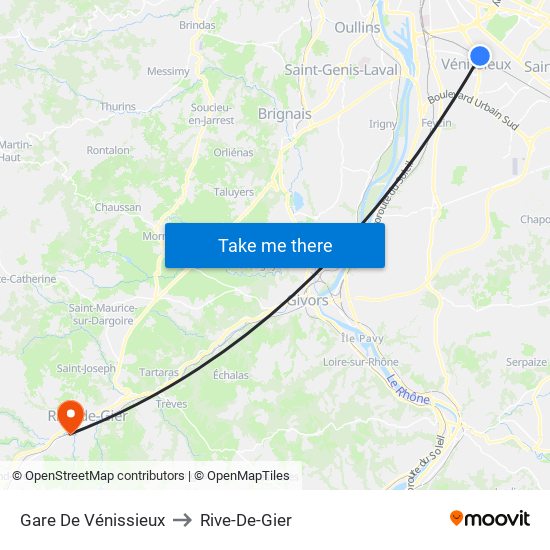 Gare De Vénissieux to Rive-De-Gier map