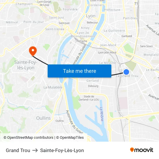Grand Trou to Sainte-Foy-Lès-Lyon map