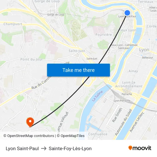 Lyon Saint-Paul to Sainte-Foy-Lès-Lyon map