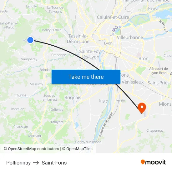 Pollionnay to Saint-Fons map