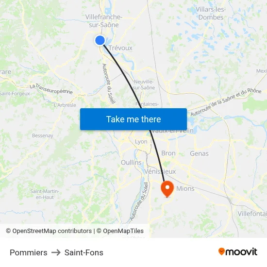 Pommiers to Saint-Fons map