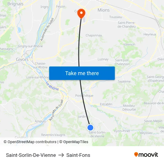 Saint-Sorlin-De-Vienne to Saint-Fons map
