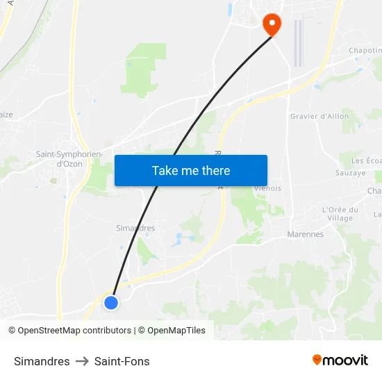 Simandres to Saint-Fons map