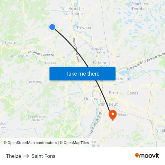 Theizé to Saint-Fons map