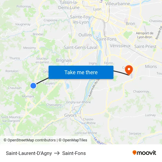 Saint-Laurent-D'Agny to Saint-Fons map