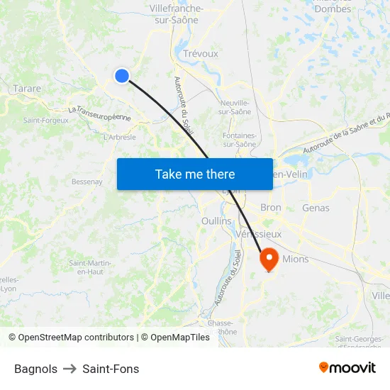 Bagnols to Saint-Fons map