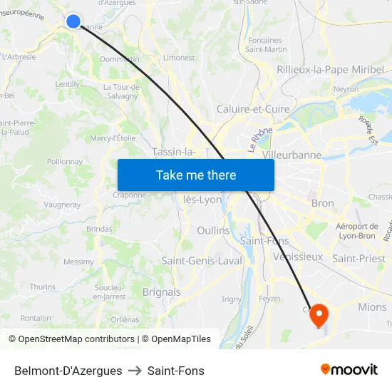 Belmont-D'Azergues to Saint-Fons map