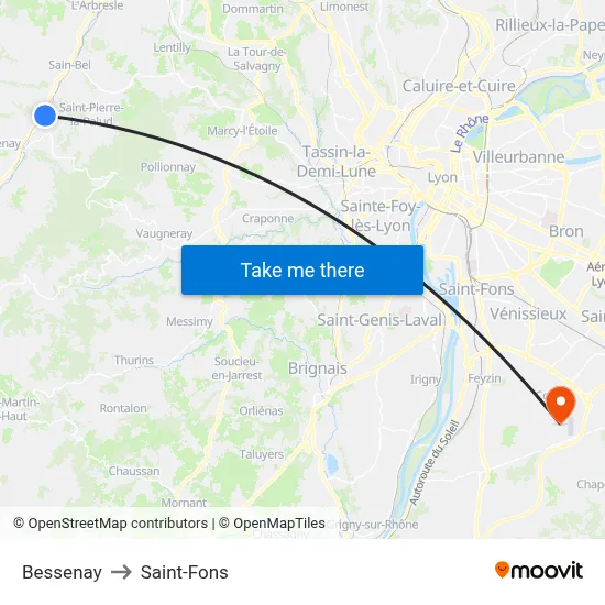 Bessenay to Saint-Fons map