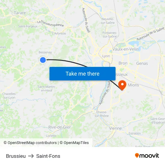 Brussieu to Saint-Fons map