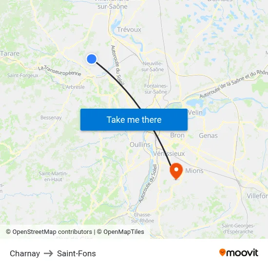 Charnay to Saint-Fons map
