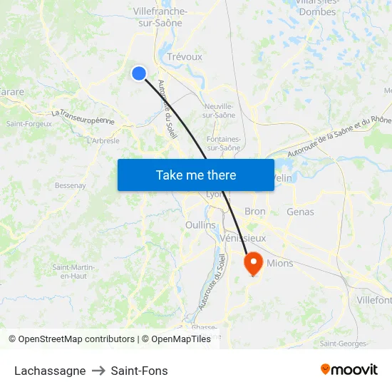 Lachassagne to Saint-Fons map