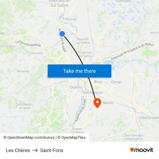 Les Chères to Saint-Fons map