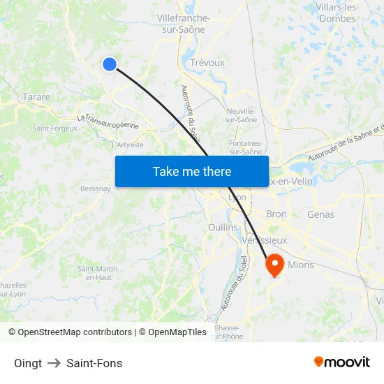 Oingt to Saint-Fons map