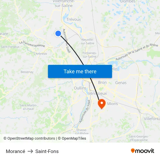 Morancé to Saint-Fons map