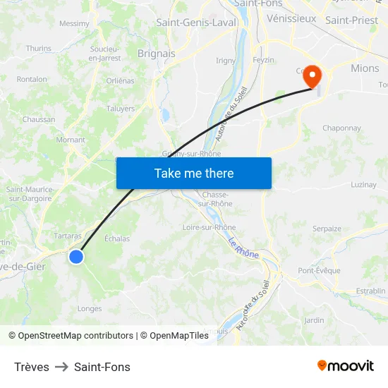 Trèves to Saint-Fons map