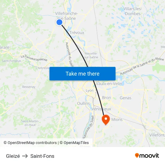 Gleizé to Saint-Fons map