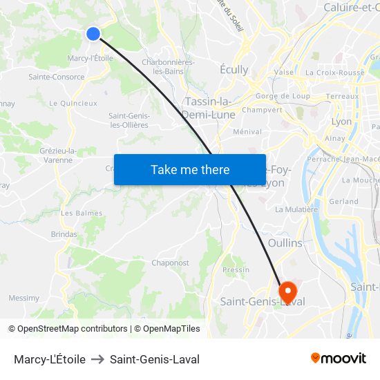 Marcy-L'Étoile to Saint-Genis-Laval map
