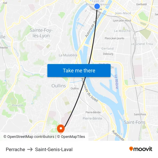 Perrache to Saint-Genis-Laval map