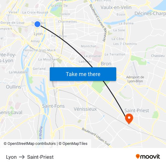 Lyon to Saint-Priest map