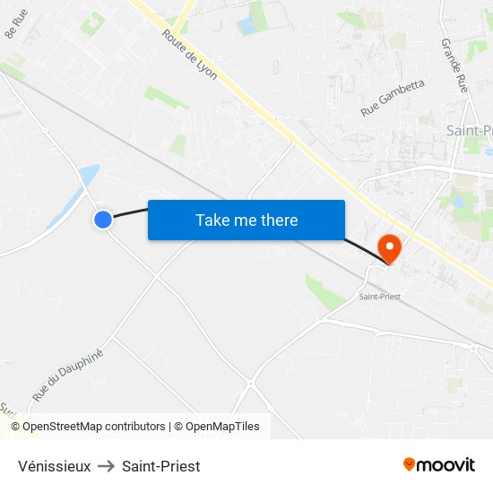 Vénissieux to Saint-Priest map