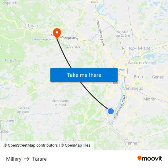 Millery to Tarare map